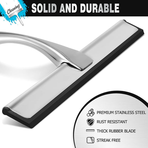 NETANY Shower Squeegee, 10-Inch Silver Squeegee, All-Purpose Stainless Steel Squeegee for Bathroom, Shower Doors, Mirrors, Tiles and Car Windows -...