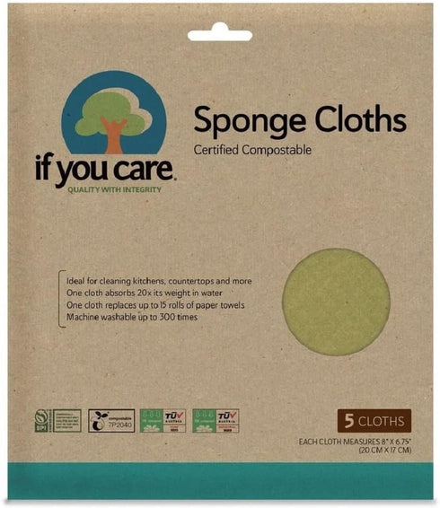 If You Care Sponge Cloths – 5 Count – 100% Natural Cleaning Rags for Kitchen, Bathroom, Home Countertop Surfaces – Absorbent, Reusable, Machine Wa...