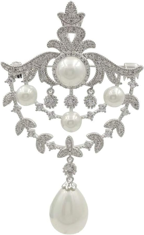 Royal Vintage Silver-Tone Double Loop Brooch Pins with Foiled Mother of Pearl Drops...
