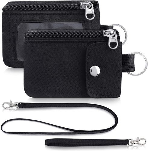 Minimalist Wallet For Mens Womens, Keychain RFID Blocking Zipper Small Wallet with ID Window 2 Lanyards,Water Resistant Travel Cash Card Coin Case...