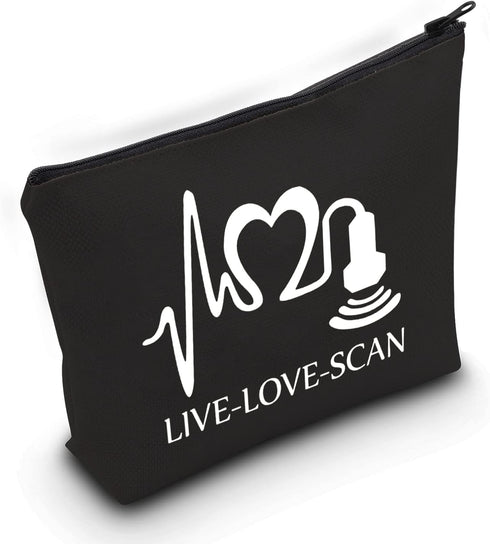 ZJXHPO Sonographer Cosmetic Bag Radiologist Gift Live Love Scan Makeup Bag Ultrasound Tech Gift Radiology Travel Case (BL Scan)...