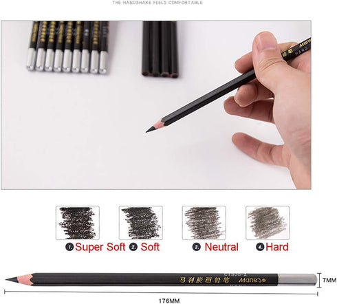 Carbon Painting Pencil Charcoal Drawing Sketch Pencils 12 Piece Soft...