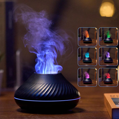 Simulation Flame Aromatherapy Machine USB Small appliance Air Humidifier Colorful Flame Aromatherapy Machine (black)...