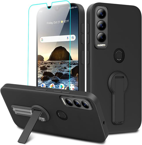 Case for AT&T Motivate Max U668AA / Cricket Ovation 3 Phone Case with Glass Screen Protector 360° Rotatable Folding hidden Kickstand/Stand Silicon...