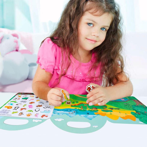 2 Sets Portable Jelly Quiet Busy Sticker Book, Vehicle & Animal Reusable Sticker Books for Kids, Toddler Sticker Activity Book Preschool Learning ...