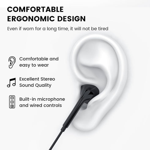 MOSWAG in Ear Headphones, Half in Ear Headphones with Mic Built in Volume Control Suitable for IPad, Android, MP3, Samsung Most 3.5mm Audio Device...