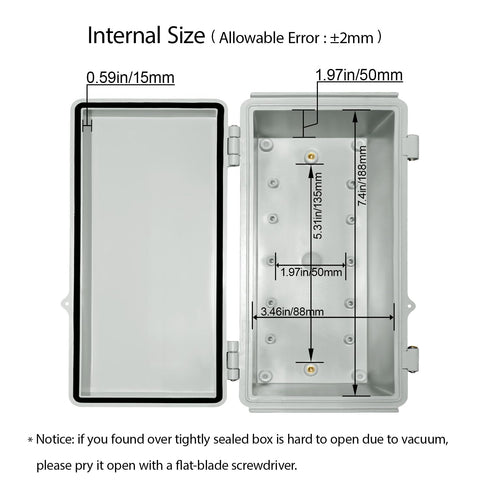LeMotech Electrical Box, IP67 Waterproof Hinged Cover Stainless Steel Latch Junction Box, ABS Plastic Electrical Enclosure with Mounting Plate,Wal...