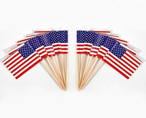 CYPS 100 Pcs USA American Flag US Toothpick Flags, Small Mini Stick Cupcake Toppers US Flags,4th of July,Veterans Day,Country Picks Party Decorati...