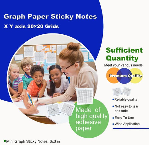 Graph Paper Sticky Notes - 12 Pads 300 Sheets Mini Graph Sticky Notes 3x3 in,Lined Sticky Notes Super Adhesive Math Chart Paper X Y axis 20×20 Gri...