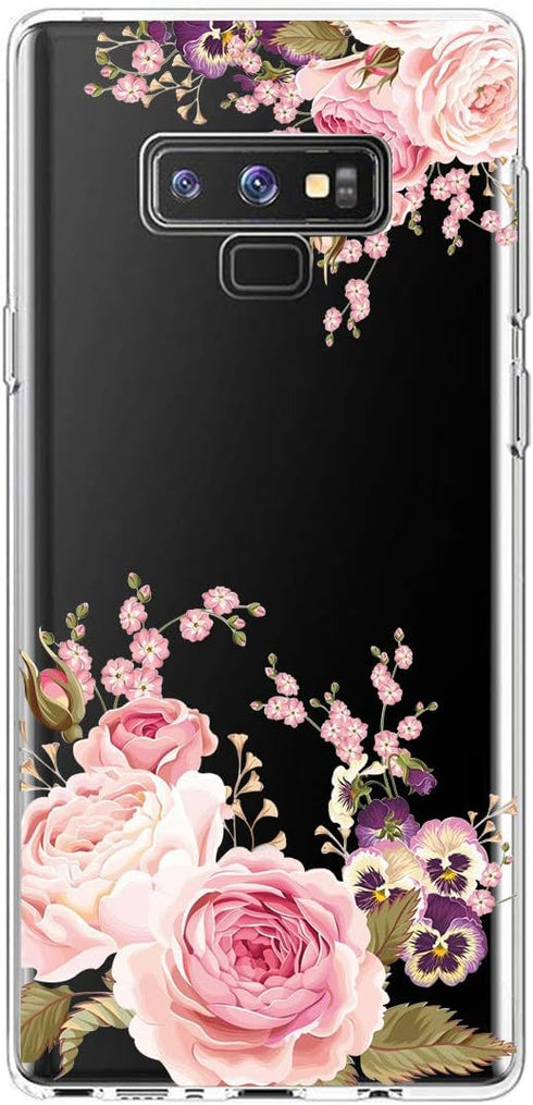 Case for Galaxy Note 9, Slim Shockproof Clear Soft Flexible TPU Phone Protective Case Cover for Samsung Galaxy Note 9 (Rose Flower)...
