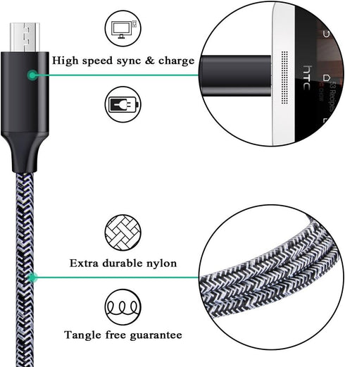 Short Micro USB Cable 2-Pack, 1.6+3FT Phone Charger Power Cords Android Fast Charging Cables Compatible with Samsung Galaxy J7 S6 S7 Edge J3,Note ...