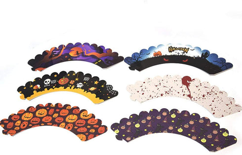 48 Pieces Halloween Cupcake Toppers Cupcake Wrappers Kit for Halloween Cake Decoration...