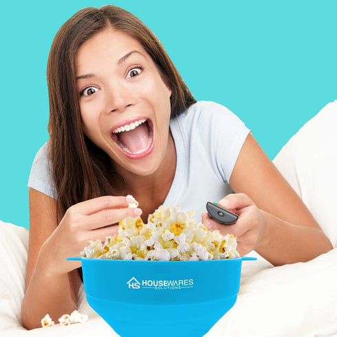 Collapsible Silicone Microwave Hot Air Popcorn Popper Bowl With Lid and Handles - Aqua...