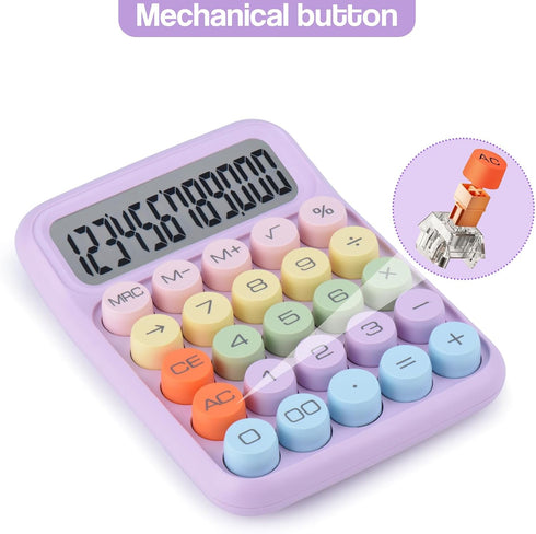 Mechanical Pushbutton Calculator,12 Digit Large LCD Display,Big Buttons Easy to Press,Colorful Candy Calculator,Automatic Sleep,with Battery.for O...