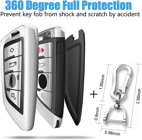 QBUC for BMW Key Fob Cover with Leather Keychain,for BMW 2 5 6 7 Series X1 X2 X3 X5 X6 X7 Premium Soft TPU Key Fob Holder...