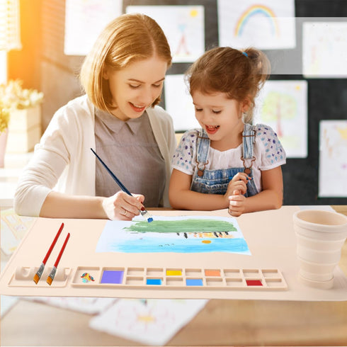 Silicone Painting Mat with Cup and Palette Removable, 20"X16" Thick Silicone Art Mat for Craft with Raised Edge, Artist Creator Mat Silicone for R...