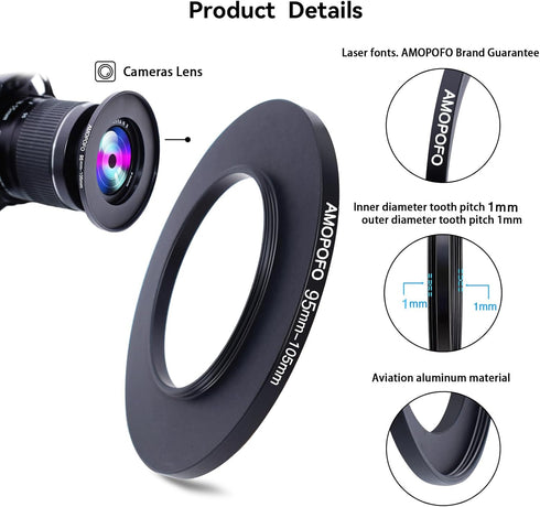95mm Lens to 105mm Camera Filter Ring,Compatible with All 95mm Camera Lens & 105mm UV,ND,CPL Lens Hood Accessories,Made of CNC Machined Aluminum(9...