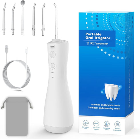 Water flossers Teeth, Cordless Cleaner, Cleaning flosser, Dental 400ml Large Capacity, Portable 360°Rotation 5 Cleaning DIY Modes 6 remplaceable T...