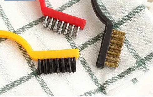 5Pcs Kitchen Stove Cleaning Brush + Scraper Tool Set, Heavy Duty Scraper for Gas Burners Cooktop Pot Pan Brass, Stainless Steel and Nylon Brush He...