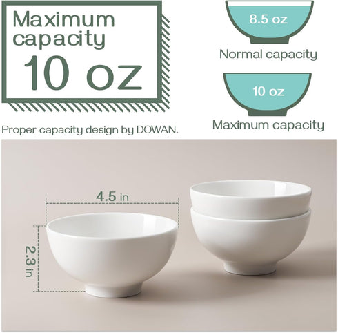 DOWAN 10 OZ Small Dessert Bowls - 4.5" Ceramic Cereal Bowls Set of 8 - Porcelain Off-White Bowl for Side Dishes, Rice, Ice Cream, Oatmeal, Fruit, ...