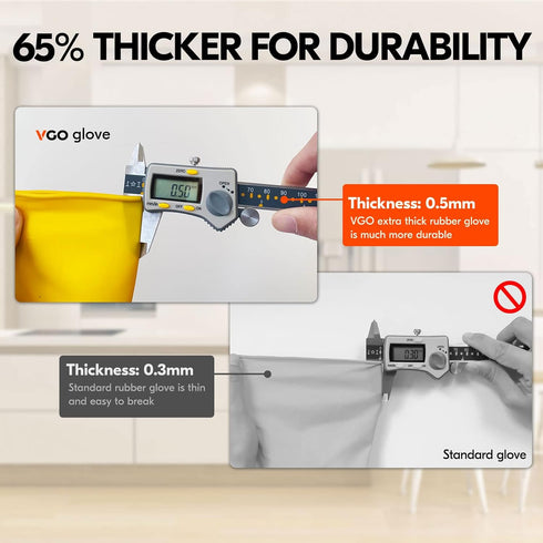 Vgo... 1-Pair Reusable Household Gloves, Rubber Dishwashing gloves, Extra Thickness, Long Sleeves, Kitchen Cleaning, Working, Painting, Gardening,...