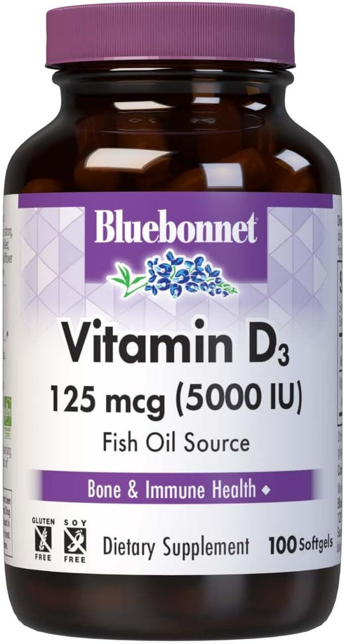 Bluebonnet Nutrition Vitamin D3 5000 IU Softgels, Aids in Muscle and Skeletal Growth, Cholecalciferol from Fish Oil, Non GMO, Gluten, Soy & Dairy ...