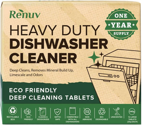 Heavy Duty Dishwasher Cleaner and Deodorizer Tablets, Descaler, Deep Cleaning, Natural Odor and Smell Remover, Calcium, Limescale, Hard Water Mark...