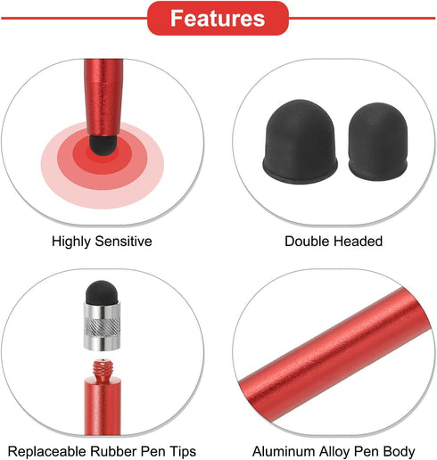 MECCANIXITY 5pcs Stylus Pens for Touch Screens Dual Rubber Tips Capacitive Stylus Universal Tablet Pen Sensitivity Precision, Red......