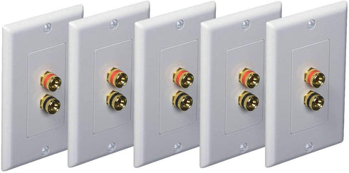 iMBAPrice (5 Pack) Premium 2 Connector Banana Wall Plate - Banana Plug Binding Post Wall Plate for Speakers white...