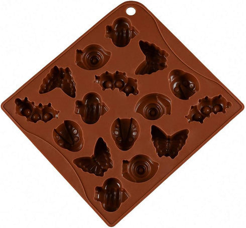 2Pcs 16 Cavity Insect Silicone Molds Butterfly Snail Ladybug Bee Bug Chocolate Candy Mold Insects Crayon Wax Melt Mini Soap Mould Ice Cube Tray (R...