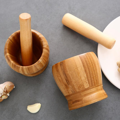 Mortar and Pestle Set, Bamboo Garlic Pounder Mincer Tool Kitchen Grinder Supplies for Garlic, Mincer, Coffee, Herb Spice, Ginger, Spice. (S)...