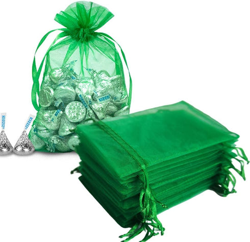 100pcs 4x6 inch Gifts Wrap Bags Green, Organza Sheer Fabric Bulk, Drawstring Reusable Recycled Pouch for Baby Shower Favor, Craft Business, Beach,...