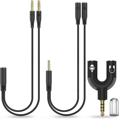 Headphone Splitter Adapter, 3-in-1 Pack 3.5mm Male to 2 Port 3.5mm Female & 3.5mm Female to 2 Port 3.5mm Male Aux Stereo Y Jack Cable for PS4, Xbo...