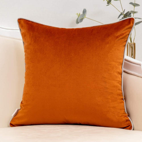 Yangest Burnt Orange Patchwork Velvet Throw Pillow Cover with Gold Striped Leather Cushion Case Modern Luxury Pillowcase for Sofa Couch Bedroom Li...