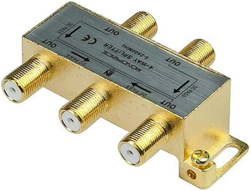 Monoprice Premium 4-Way Coax Cable Splitter - F-Type Screw, for Video VCR Cable TV Antenna, Gold Plated...