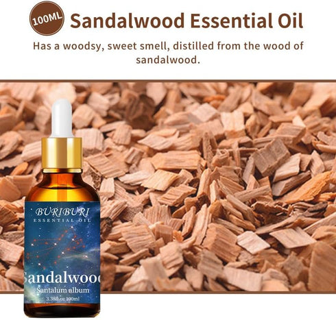 BURIBURI Pure Sandalwood Essential Oil and Coconut Oil 100ml Organic Aromatherapy Oils 3.38 fl.oz Coconut Essential Oil for Diffuser Humidifier...