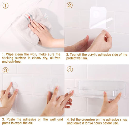 Plastic Wall Mount Organizer, Clear Adhesive Storage Box Organizer No Drilling Hang Walls/Doors for Kitchen, Bathroom, Bedroom, Cabinet, Office, C...