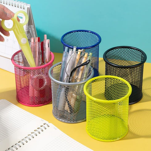 AKOAK 1 Count Desktop Pen Holder, Creative Grid Metal Pen Holder, Round Desktop Accessory and Workspace Organizer for Home, School and Office (Sil...