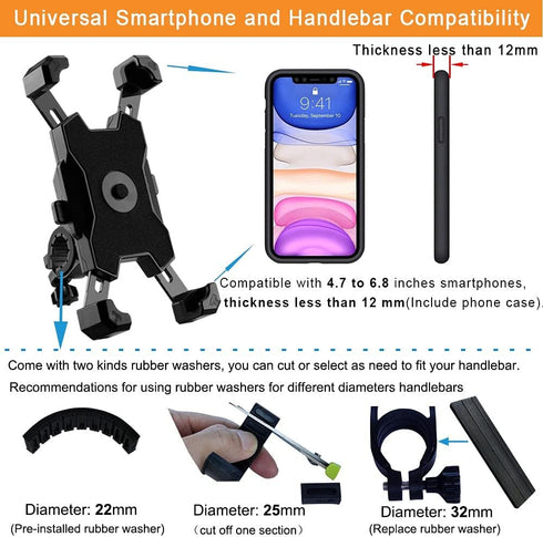 2024 Upgraded Bike Phone Mount, Easy Install and Quick Release Bicycle - Motorcycle Handlebar Phone Mount Holder, Bike Phone Holder for iPhone and...