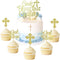 JeVenis 25 PCS Glittery Gold Bless this Child Cross & Cake Toppers - Baptism Cupcake Decorations...