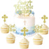 JeVenis 25 PCS Glittery Gold Bless this Child Cross & Cake Toppers - Baptism Cupcake Decorations...