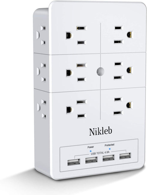 Multi Plug Outlet Surge Protector Nikleb, 12 Electrical Outlet Extender 3 Sided, Wall Outlet with 4 USB Charging Ports Total 4.8A, Plug Adapter 3 ...
