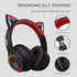 Headphones Cat Ear Wireless Bluetooth 5.3 60H Over Ear, 8H with Led Light Foldable Music Gaming Headset with Aux 3.5mm Mic for Game Pad Tablet Lap...