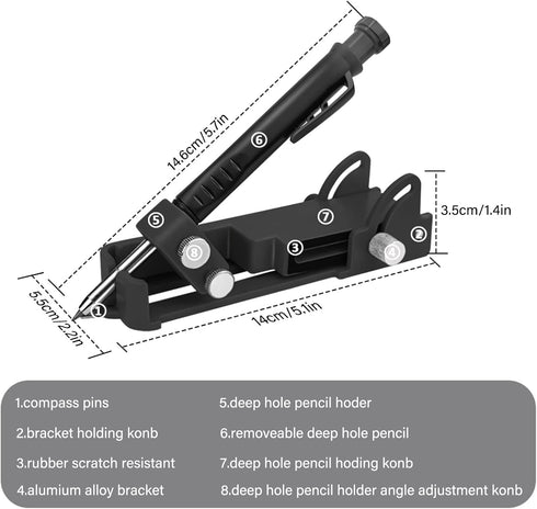 Multi-function Scribing Tool, Construction Carpenter Pencil, Multifunctional Pencil- Aluminum Alloy Scribe Tool with Deep Hole Pencil, DIY Woodwor...