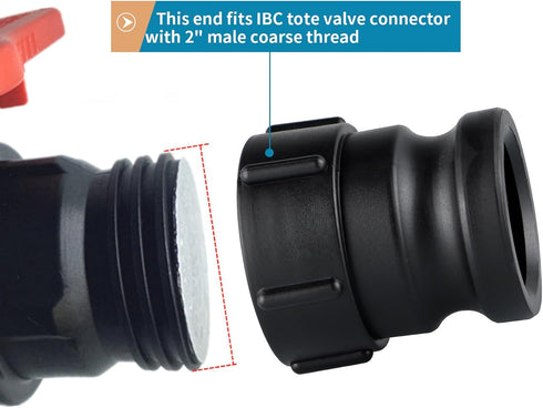 IBC Tote Adapter, Cam and Groove Fitting (2" Female Buttress Thread x 2" Male Adapter)...