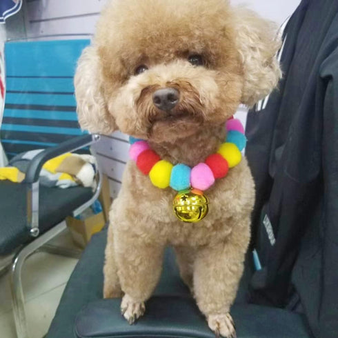 Pom Pom Dog Collar Elastic Cat Collar Decorative Plush Ball Puppy Necklace Eye-catching Pom Pom Pet Collar Necklace with Bell for Taking Photos, W...
