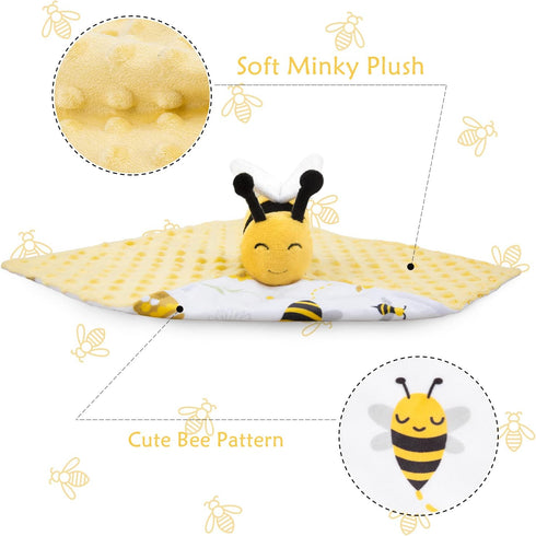 BORITAR Baby Security Blanket Soft Baby Lovey Unisex Lovey Baby Gifts for Newborn Boys and Girls Baby Snuggle Toy Baby Bee Stuffed Animal Yellow 1...