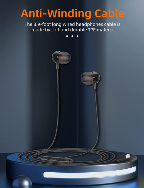 MAS CARNEY TI3 Wired USB Type C Headphones, USB C Earbuds, in-Ear Earphones with Microphone for Samsung S20, Huawei P30 P40, OPPO, Honor, Google P...