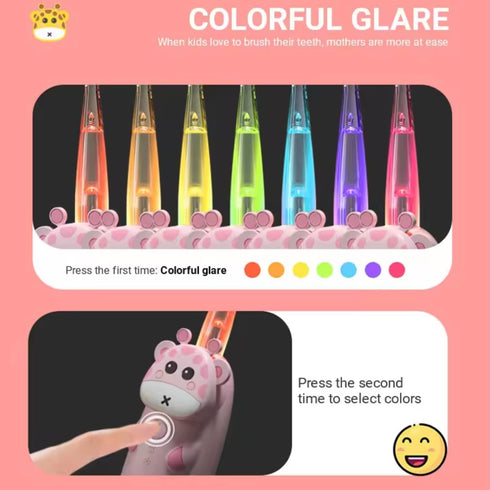 Os 101 Kids Battery Power Electric Toothbrush, with 2 Soft Brush Heads and 1 AAA Battery, Silicone Deer Design, Included 7 Colors Light, Ipx7 Wate...