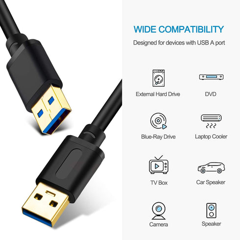 USB 3.0 A to A Male Cable 10Ft,USB to USB Cable USB Male to Male Cable USB Cord with Gold-Plated Connector for Hard Drive Enclosures, DVD Player, ...